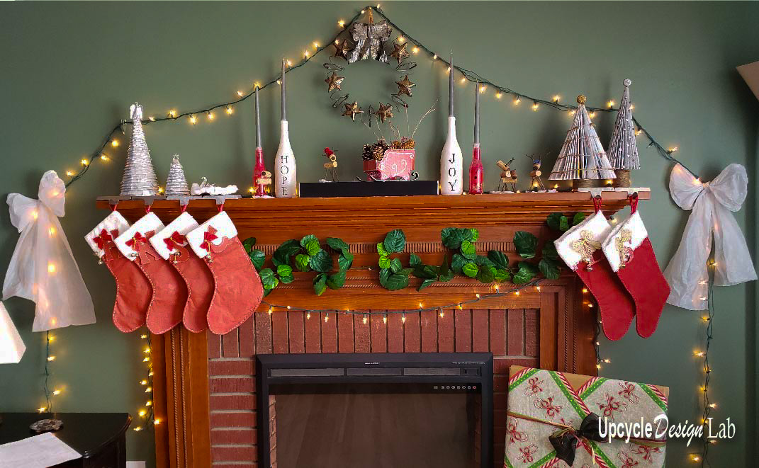 Upcycled Christmas Decorations – Holiday Mantel 2021